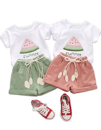 Summer Girls Clothing Set 2Pcs Tracksuit Children Cotton Suit Kids Cartoon Outfits Short Sleeve Baby Girls Clothes Sets
