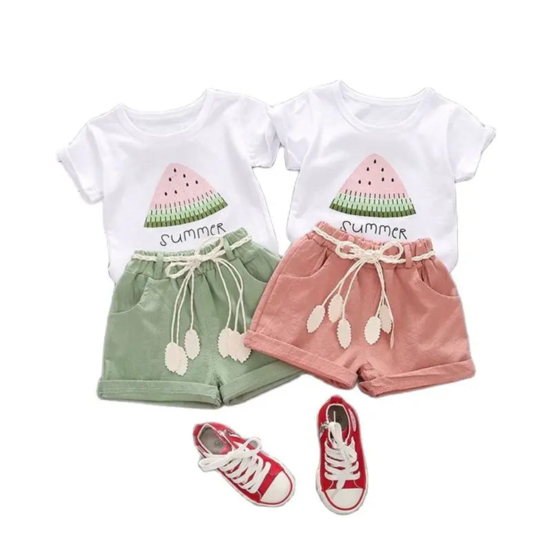 Summer Girls Clothing Set 2Pcs Tracksuit Children Cotton Suit Kids Cartoon Outfits Short Sleeve Baby Girls Clothes Sets