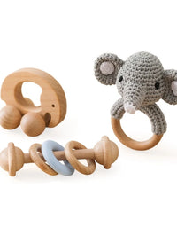 1 Set Baby Crochet Rattle Toys Musical Animal Handbell Rattle Baby Wooden Car Toy Children'S Montessori Toys Newborn Gifts
