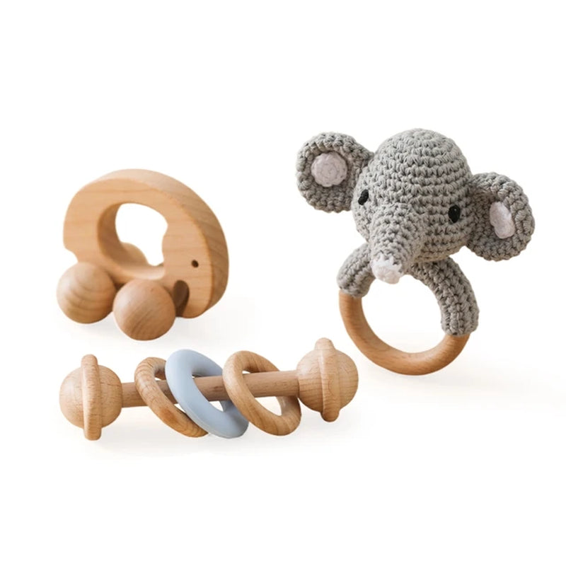 1 Set Baby Crochet Rattle Toys Musical Animal Handbell Rattle Baby Wooden Car Toy Children'S Montessori Toys Newborn Gifts