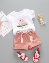 Summer Girls Clothing Set 2Pcs Tracksuit Children Cotton Suit Kids Cartoon Outfits Short Sleeve Baby Girls Clothes Sets
