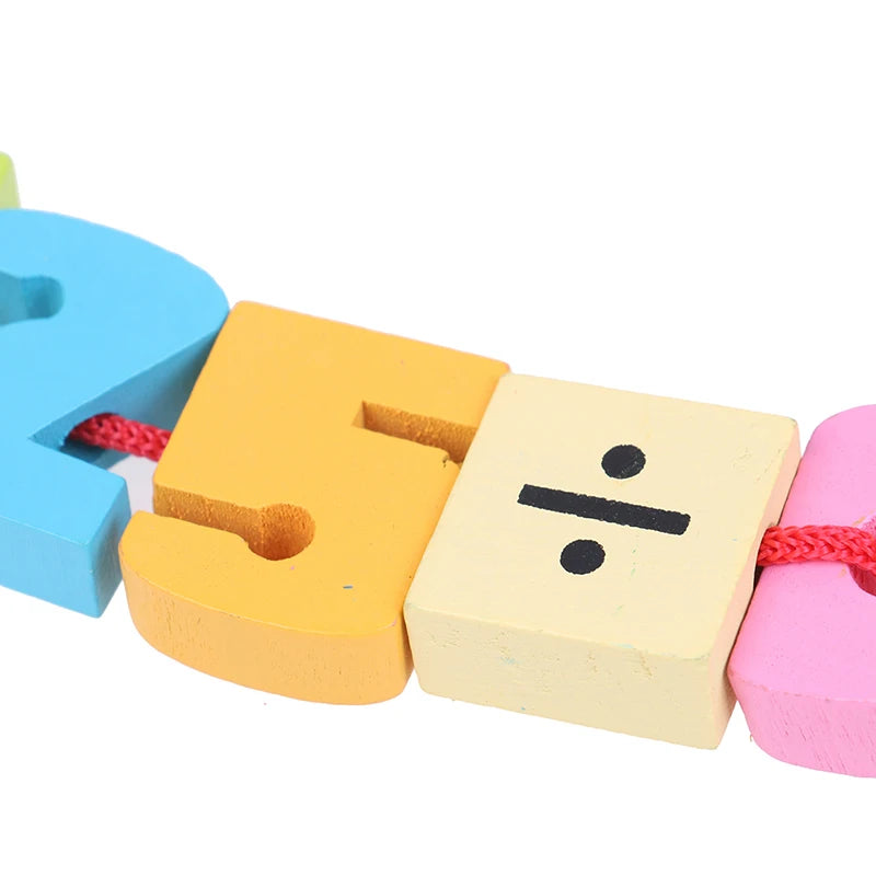 2 Strings Wooden Toys Baby DIY Toy Cartoon Fruit Animal Arithmetic Stringing Threading Wood Beads Toy Educational for Children