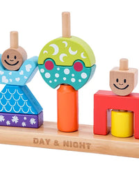 Children Wooden Building Blocks Baby DIY Stacking High Fun Games Day and Night Creative Building Blocks Montessori Wooden Toys
