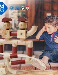 24PCS Magnetic Wooden Blocks Set Toy Kids Preschool Educational Magnetic Building Blocks Montessori Toys Christmas Gifts
