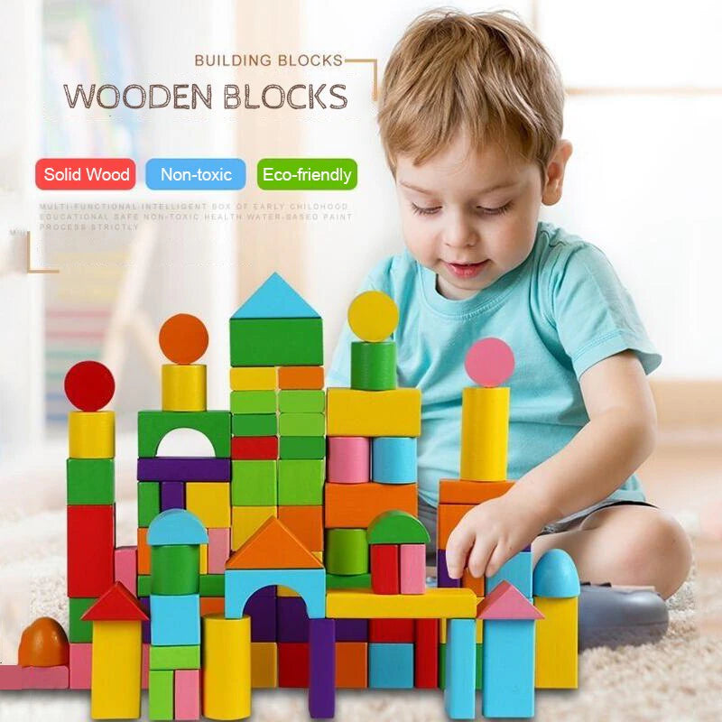 40Pcs/Sets Large Safe Wooden Building Blocks Early Educational Blocks Colorful Construction Toys Kids Learning for Children