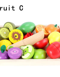 Baby Toys Strawberry Simulation Fruit Vegetable Cut Set Wooden Toys for Kids Children Kitchen Food Educational Gift
