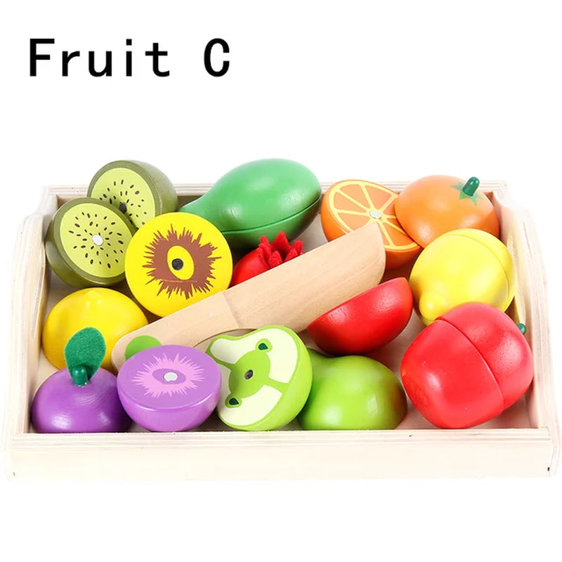 Baby Toys Strawberry Simulation Fruit Vegetable Cut Set Wooden Toys for Kids Children Kitchen Food Educational Gift