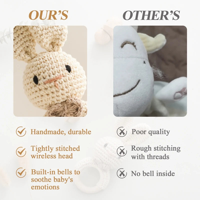 1 Set Baby Crochet Rattle Toys Musical Animal Handbell Rattle Baby Wooden Car Toy Children'S Montessori Toys Newborn Gifts