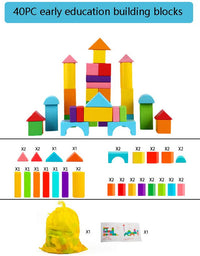 40Pcs/Sets Large Safe Wooden Building Blocks Early Educational Blocks Colorful Construction Toys Kids Learning for Children
