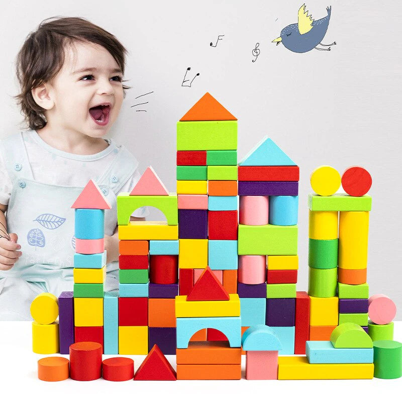 40Pcs/Sets Large Safe Wooden Building Blocks Early Educational Blocks Colorful Construction Toys Kids Learning for Children