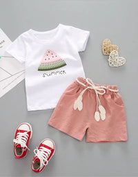 Summer Girls Clothing Set 2Pcs Tracksuit Children Cotton Suit Kids Cartoon Outfits Short Sleeve Baby Girls Clothes Sets
