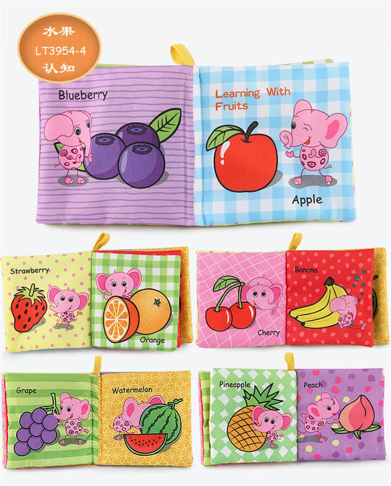 0-12Monthes Baby Cloth Book Fruits Animals Cognize Puzzle Book Infant Kids Early Learning Educational Fabric Books Toys игрушк