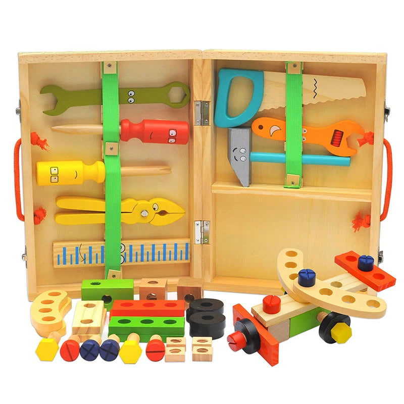 Educational Montessori Kids Toys Wooden Toolbox Pretend Play Set Preschool Children Nut Screw Assembly Simulation Carpenter Tool