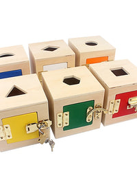 Montessori Multifunctional Lock Toys 6 Unlock Box Exercises Toys Practical Training Wooden Toys Basical Life Skill Toy Education
