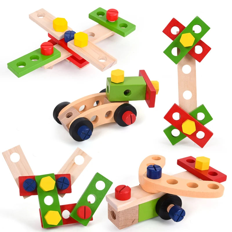 Educational Montessori Kids Toys Wooden Toolbox Pretend Play Set Preschool Children Nut Screw Assembly Simulation Carpenter Tool