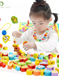 26pcs Wooden Toys Baby DIY Toy Cartoon Fruit Animal Stringing Threading Wooden beads Toy Monterssori Educational for Kids GYH
