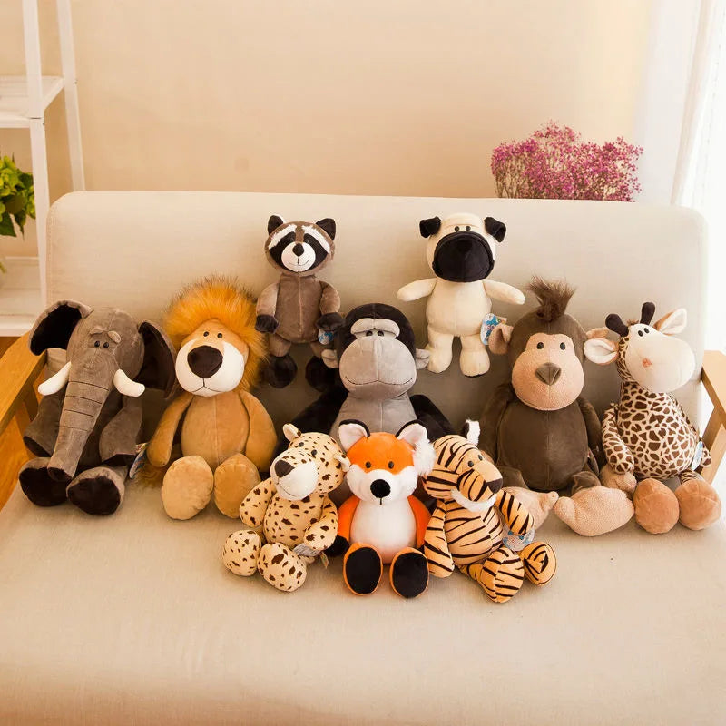 25cm 35cm Super Cute Stuffed Toys for Kids Sleeping Mate Jungle Animals Dolls Elephant Dog Tiger Fox Lion Giraffe Raccoon Monkey