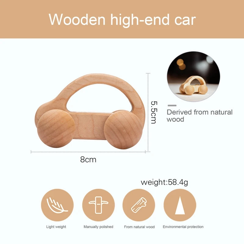 Wooden Toys Montessori Educational Maple Wood Car Children Cartoon Car Toy Baby Wood Gift For 0-4 Years Old Kids