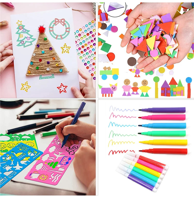 Colorful Pipe Cleaners Craft Kit Popsicle Plush Sticks Pompoms Stickers DIY Arts Supplies Children Kids Montessori Education Toy