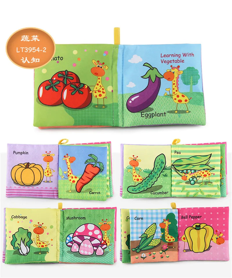 0-12Monthes Baby Cloth Book Fruits Animals Cognize Puzzle Book Infant Kids Early Learning Educational Fabric Books Toys игрушк