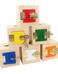 Montessori Multifunctional Lock Toys 6 Unlock Box Exercises Toys Practical Training Wooden Toys Basical Life Skill Toy Education
