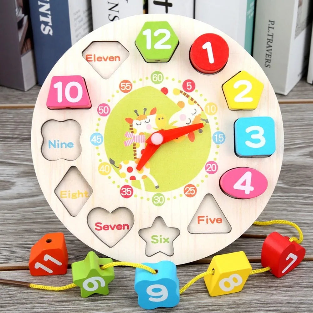 4 Styles Cartoon Animal Educational Wooden Beaded Geometry Digital Clock Puzzles Gadgets Matching Clock Toy For Children