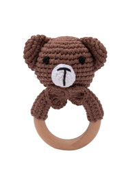 1Pc Baby Wooden Rattle Toys Wooden Teether Ring Crochet Rabbit Music Rattles Soother Bracelet Toddler Toys For Children's Gift
