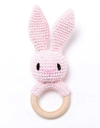 1Pc Baby Wooden Rattle Toys Wooden Teether Ring Crochet Rabbit Music Rattles Soother Bracelet Toddler Toys For Children's Gift
