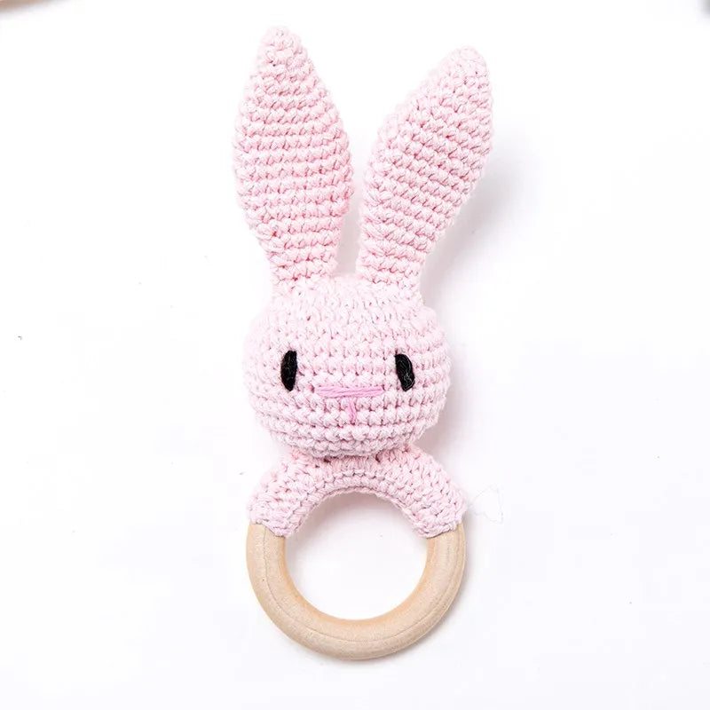 1Pc Baby Wooden Rattle Toys Wooden Teether Ring Crochet Rabbit Music Rattles Soother Bracelet Toddler Toys For Children's Gift