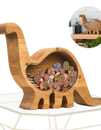 Wooden Personalized Piggy Bank, Alphabet Shape Kids Money Jar, Dinosaur Coins Saving Box,Kids Cartoon Letters Wood Money Box
