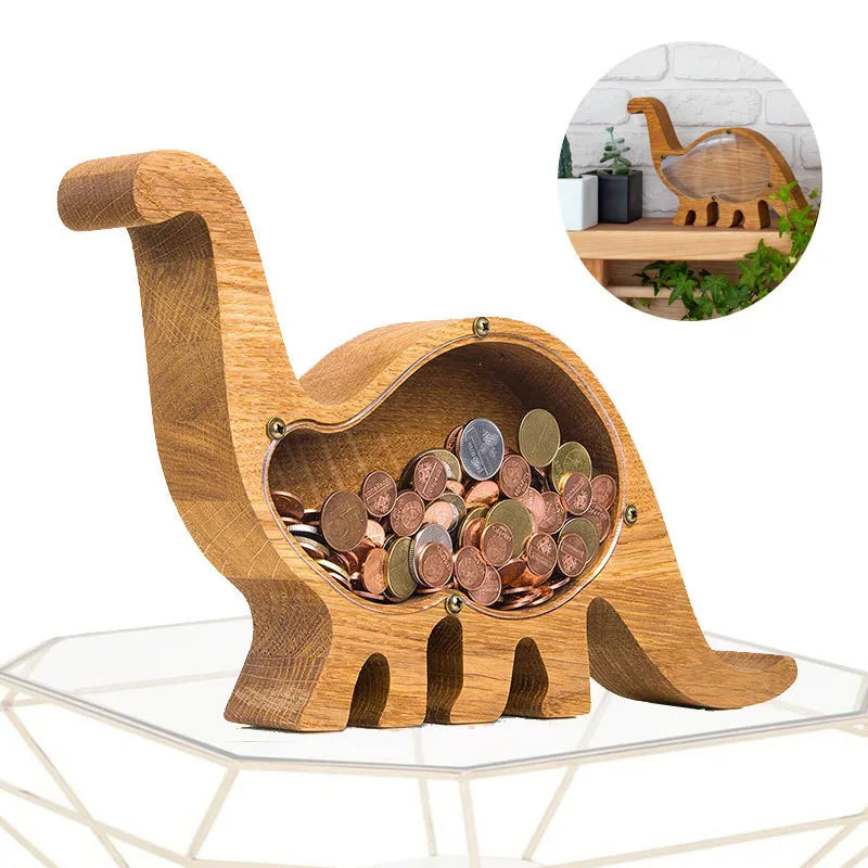 Wooden Personalized Piggy Bank, Alphabet Shape Kids Money Jar, Dinosaur Coins Saving Box,Kids Cartoon Letters Wood Money Box