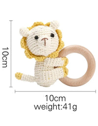 1Pc Baby Wooden Rattle Toys Wooden Teether Ring Crochet Rabbit Music Rattles Soother Bracelet Toddler Toys For Children's Gift
