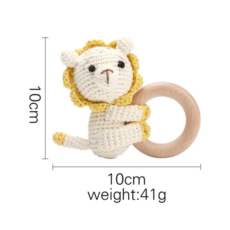 1Pc Baby Wooden Rattle Toys Wooden Teether Ring Crochet Rabbit Music Rattles Soother Bracelet Toddler Toys For Children's Gift