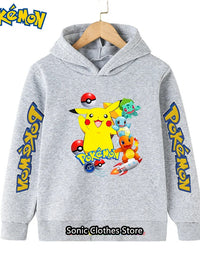 Kawaii Pokemon Hoodies Pikachu Kids Clothes Girls Clothing Tops Boys Sweatshirt Print Long Sleeve Pullovers Baby Streetwear
