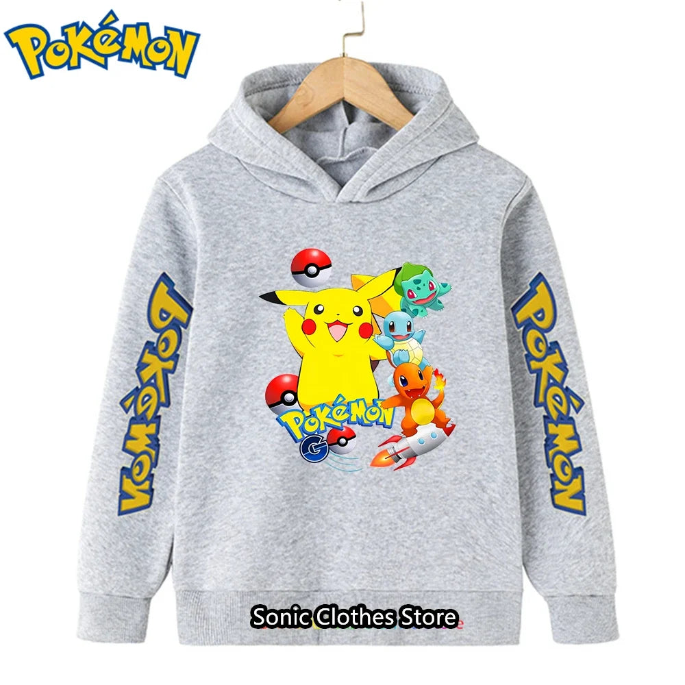 Kawaii Pokemon Hoodies Pikachu Kids Clothes Girls Clothing Tops Boys Sweatshirt Print Long Sleeve Pullovers Baby Streetwear