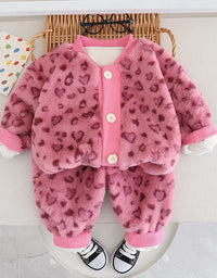 Autumn Winter Children Clothing Set Boys Girls Casual Long Sleeves Warm Coat + Pants 2 Pieces Clothes
