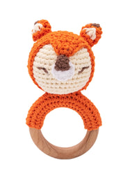 1Pc Baby Wooden Rattle Toys Wooden Teether Ring Crochet Rabbit Music Rattles Soother Bracelet Toddler Toys For Children's Gift
