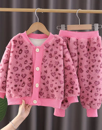 Autumn Winter Children Clothing Set Boys Girls Casual Long Sleeves Warm Coat + Pants 2 Pieces Clothes
