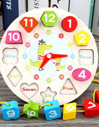 4 Styles Cartoon Animal Educational Wooden Beaded Geometry Digital Clock Puzzles Gadgets Matching Clock Toy For Children
