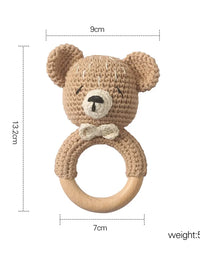 1Pc Baby Wooden Rattle Toys Wooden Teether Ring Crochet Rabbit Music Rattles Soother Bracelet Toddler Toys For Children's Gift
