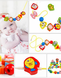 26pcs Wooden Toys Baby DIY Toy Cartoon Fruit Animal Stringing Threading Wooden beads Toy Monterssori Educational for Kids GYH
