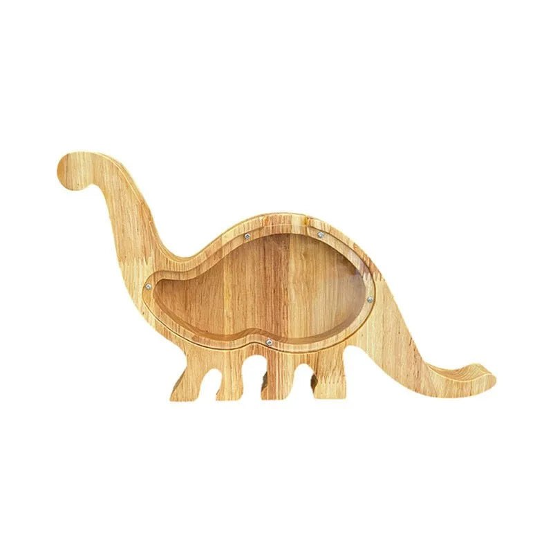 Wooden Personalized Piggy Bank, Alphabet Shape Kids Money Jar, Dinosaur Coins Saving Box,Kids Cartoon Letters Wood Money Box