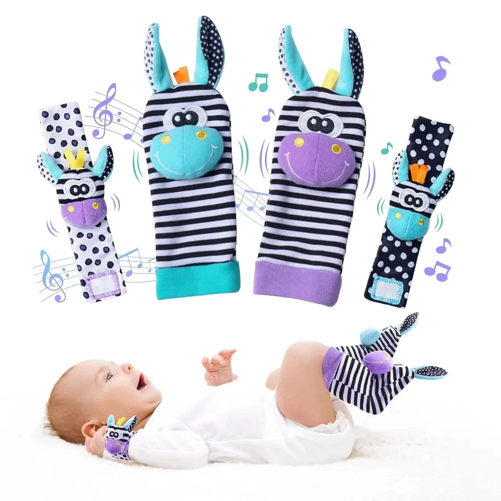 Newborn Baby Toy 0-12 Months Baby Socks Toys Baby Rattles Toys Animal Socks Wrist Strap Rattle Infant Foot Socks Bug Wrist Strap