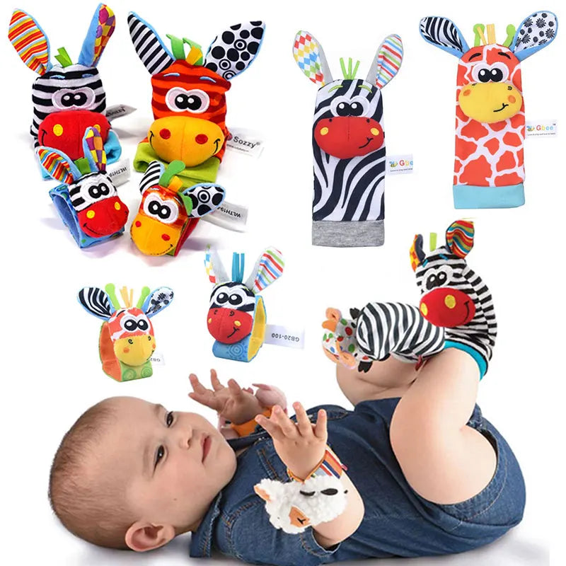 Newborn Baby Toy 0-12 Months Baby Socks Toys Baby Rattles Toys Animal Socks Wrist Strap Rattle Infant Foot Socks Bug Wrist Strap