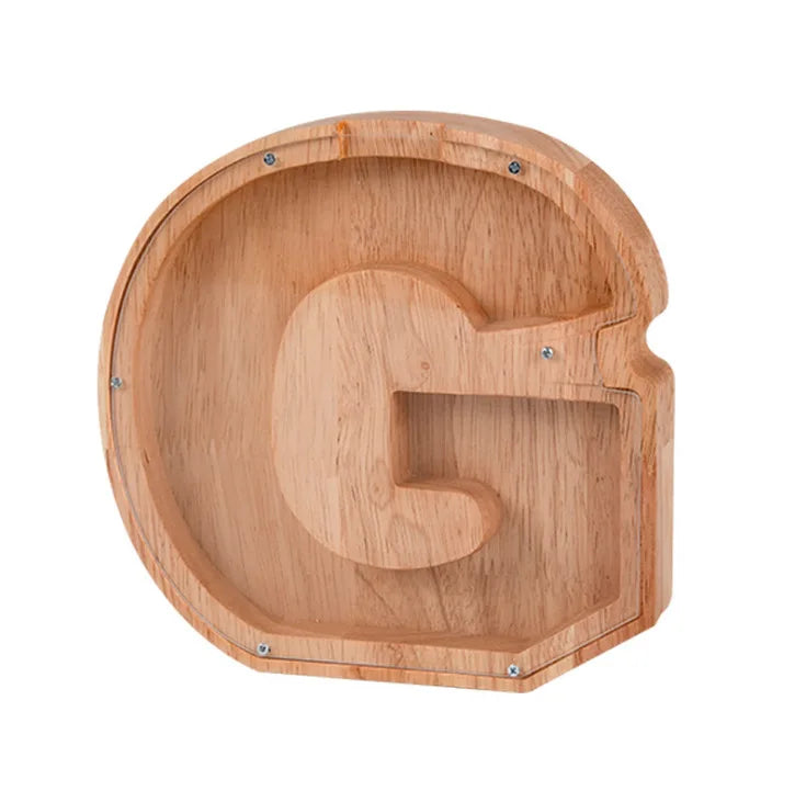 Wooden Personalized Piggy Bank, Alphabet Shape Kids Money Jar, Dinosaur Coins Saving Box,Kids Cartoon Letters Wood Money Box