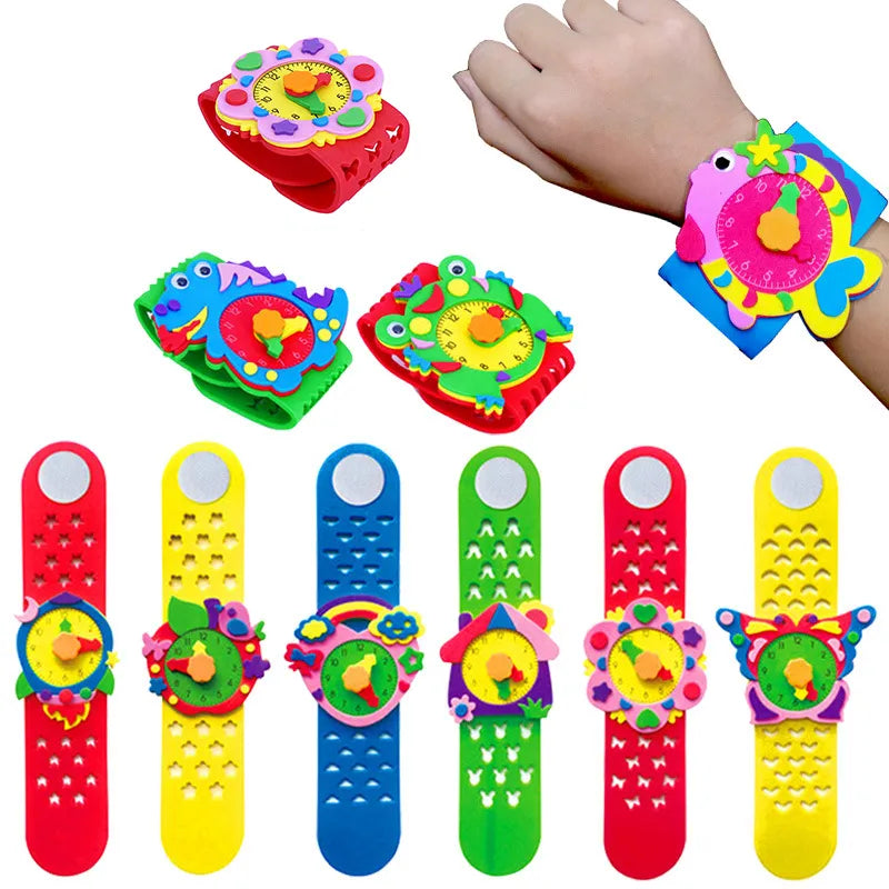 2/5/8pcs Kids DIY Watch 3D EVA Foam Craft Sticker Creative Watches Clock Handmade Material Children Learning Education Toys Gift