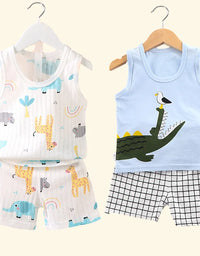 Children's Clothing Print Sleeveless Tops Shorts Cute Breathable Kids Summer Vest Shorts Set Tank Top for Baby Clothing Children
