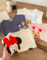 Trendy Brand Disney Children T-shirt Long-sleeved Tops Spring/autumn Clothing Kids Bottoming Shirt Cartoon Crewneck Girl Blouse
