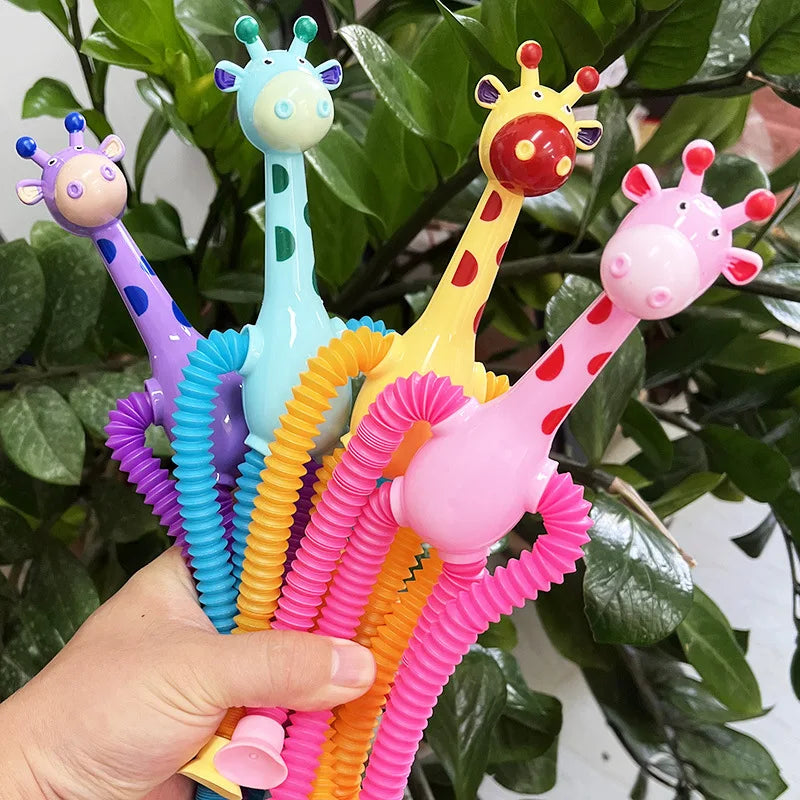 Children Suction Cup Toys Pop Tubes Stress Relief Telescopic Giraffe Hand Toys Sensory Bellows Toys Anti-stress Squeeze Toy