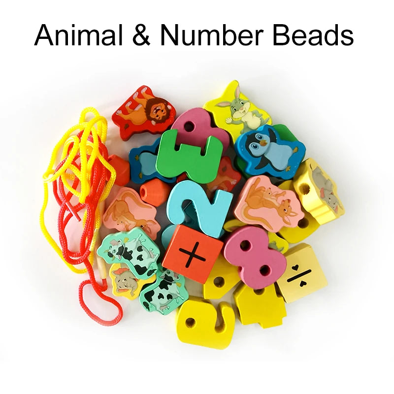 26pcs Wooden Toys Baby DIY Toy Cartoon Fruit Animal Stringing Threading Wooden beads Toy Monterssori Educational for Kids GYH